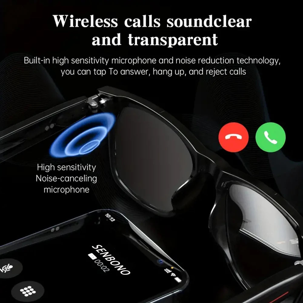 SENBONO E13-06 AI Translate Smart Sunglasses Wireless BT Sunglasses Outdoor Smart Sport Hands-Free Call Music AI Smart Glasses Tidesmit