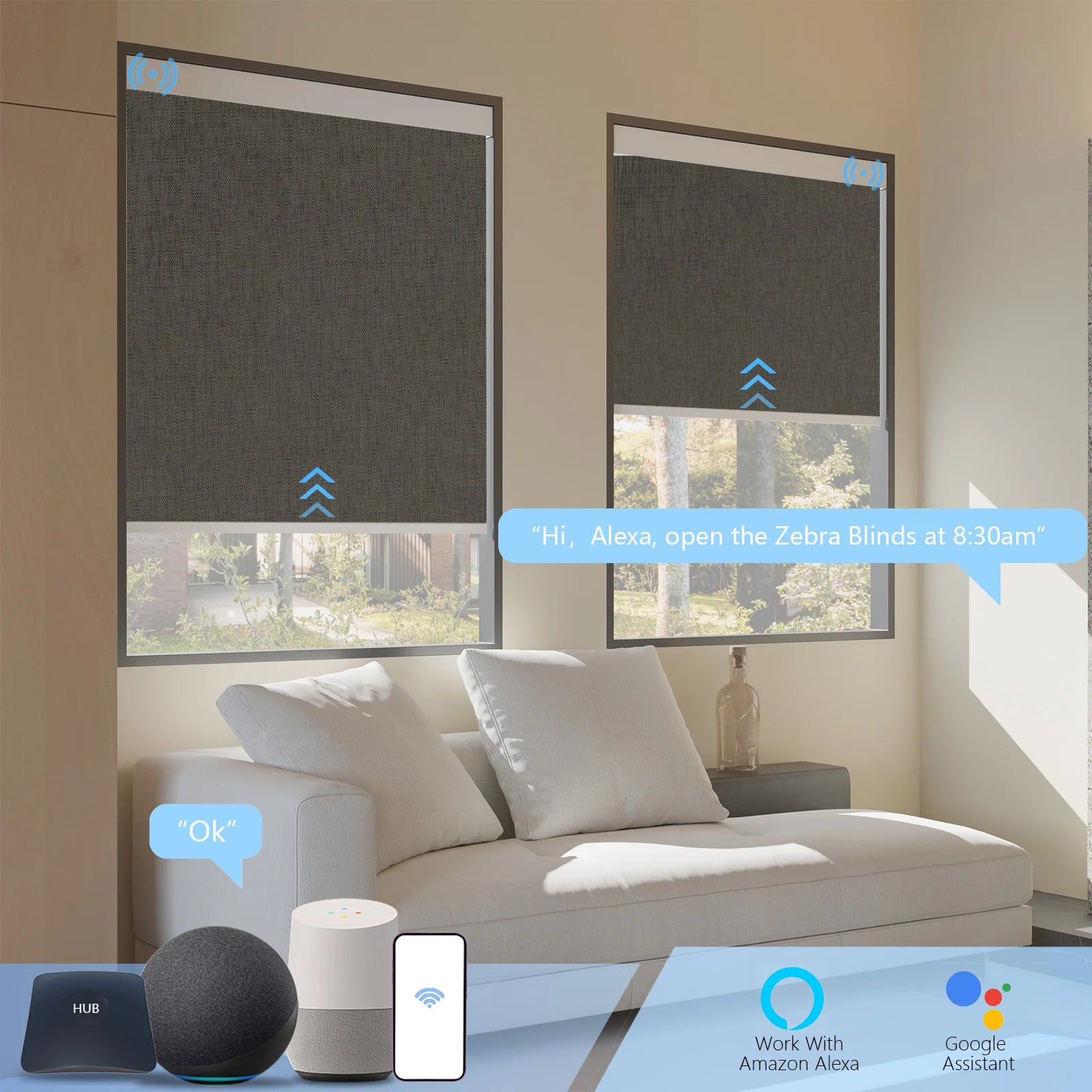 Wifi Tuya Smart Best Quality Motorized Zebra Blinds Blackout Indoor Horizontal Automatic Battery Powered zebra Blinds Tidesmit