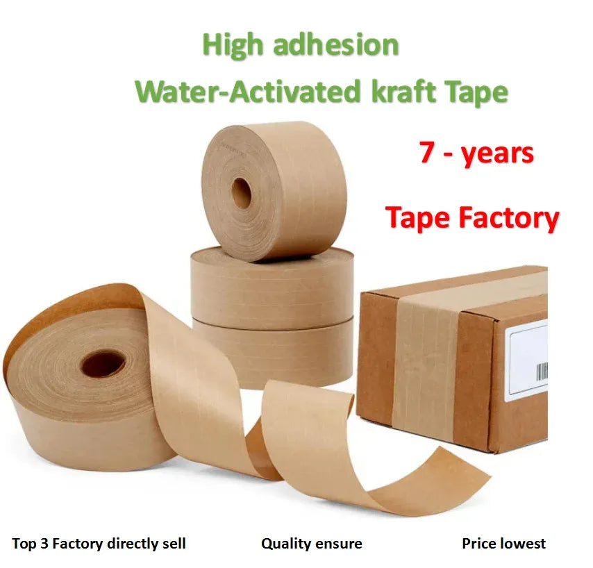 Stacked kraft paper water-activated tape rolls for sealing and packaging