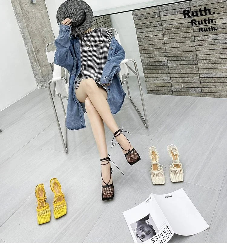 2026 Cute Party Club Hollow Out Mesh Luxury Heeled Sandals High Heels Shoes for Women