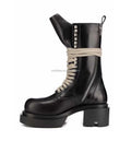 Wraparound Lace-up Unisex Platform Heel H2.5" Dress Shoes Calf Leather Men Ankle Leather Black Chelsea Lace up Bogun Boots