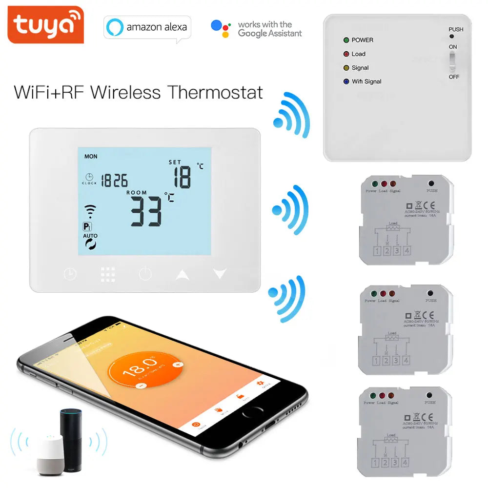 Wireless WIFI RF Thermostat 6 Sub-Chamber Hub Controller Central for Heat Mat/Underfloor Heating/Thermostatic Valves/Gas Boiler