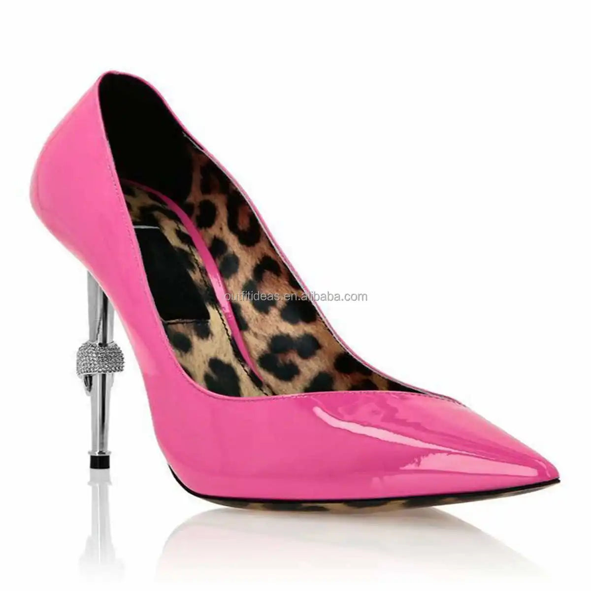 Top Quality Luxury Jewel Sandal Design 12cm Stiletto Heel Skull Heel Dappled Patent Leather Leopard Pumps Women Sexy Party Shoes
