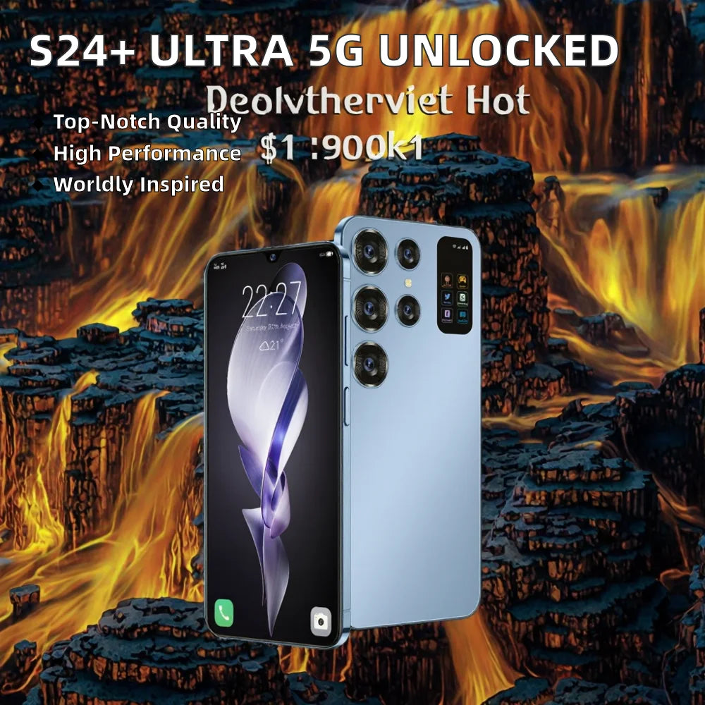 Unlocked Ultra 5G S24+ Android smartphone with high-definition display and 65W fast charging capabilities