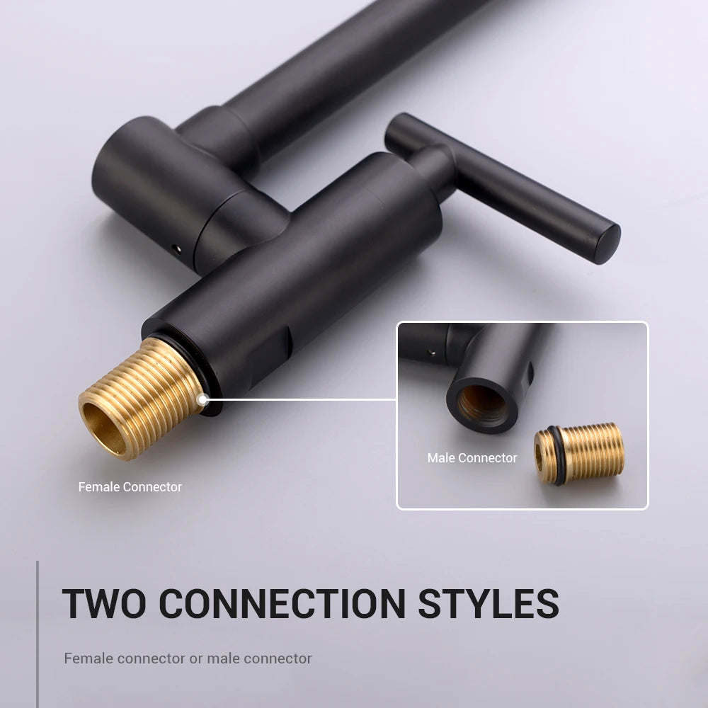Brass Pot Filler Tap Wall Mounted Kitchen Sink Faucet Black Single Cold Taps Single Hole faucets 360 Rotate Folding Spout spigot