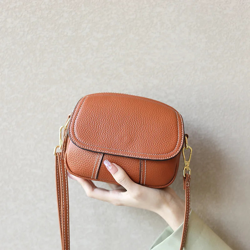 Retro Genuine Leather Underarm Shoulder Bag Mobile Phone Cross Bag Luxury Designer Mini Dress Waterproof Splicing Women Handbags