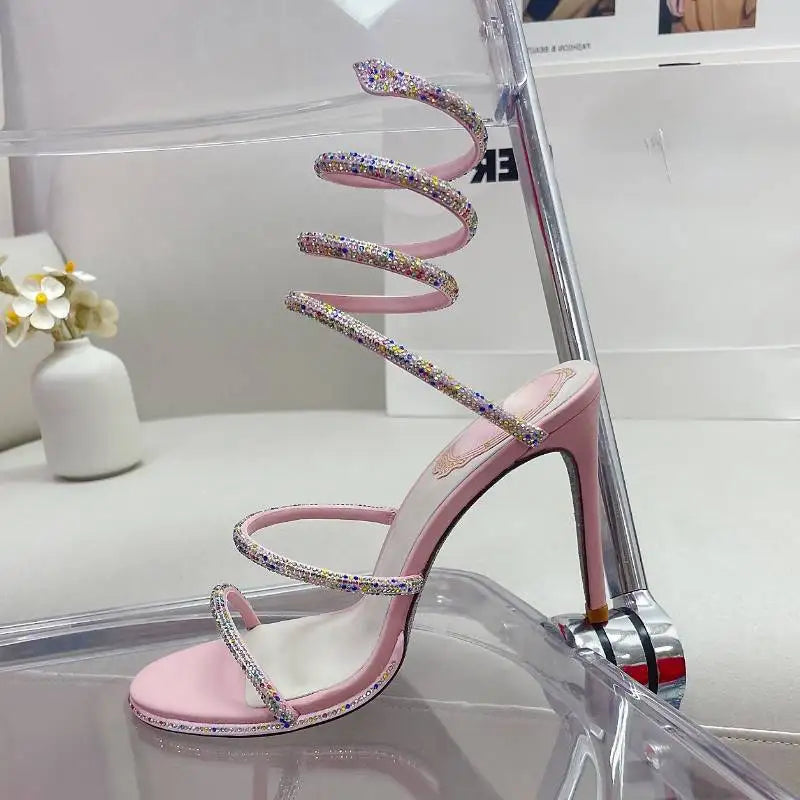 2023 Talon De Mariage Real Leather Silver Sole Wrap Around Luxury Heels for Lady