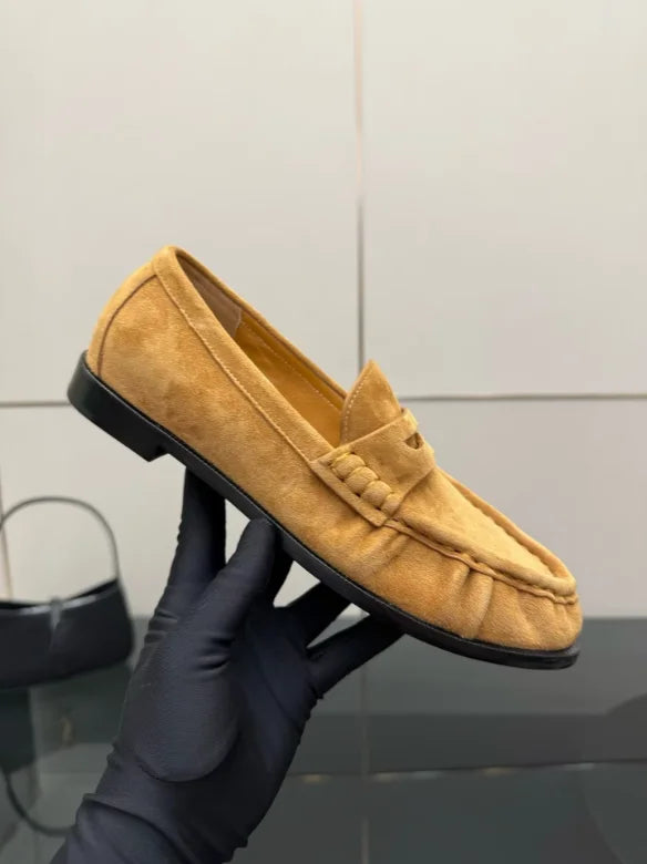 Women's Genuine Leather Loafers Ruched Backless Mules Comfortable Flat Slip-ons Soft Casual Walking Shoes Spring Slides