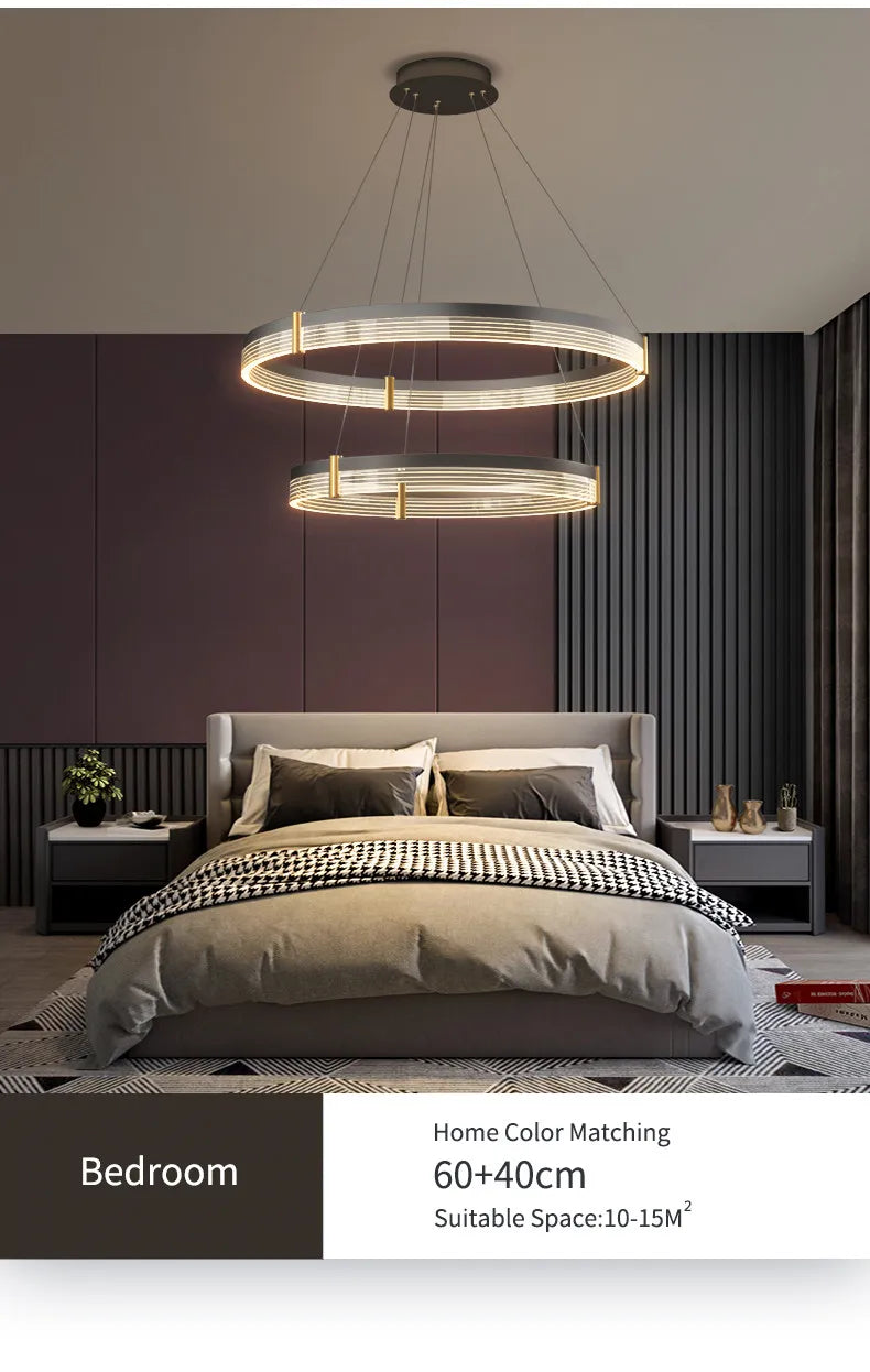Nordic LED Ring Light Chandelier | Adjustable Color Temperature 3-Layer Tidesmit