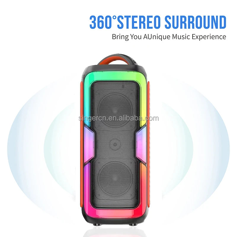 Bluetooth Speaker -JQS4407 Portable Dual 4 Inches Battery Powered Rechargeable USB AUX Party Bt Speaker with Optical Input Led Speakers