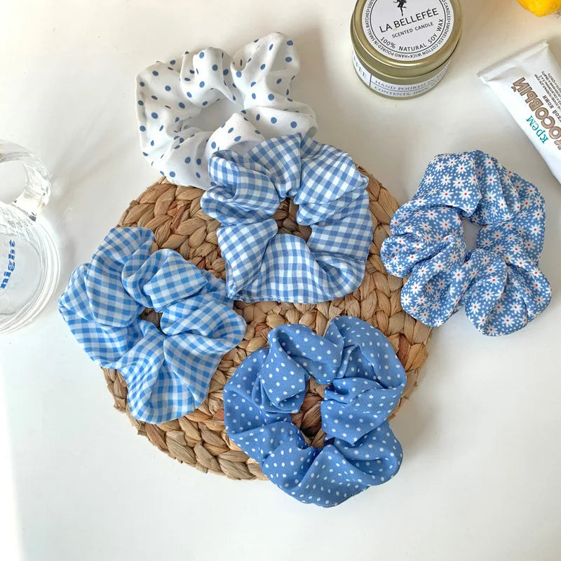 Summer Beach Style Women Hair Scrunchies Sets Blue Series Korean Hair Schrunchy Wholesale 5pcs/pack Girls Vocation Hairband