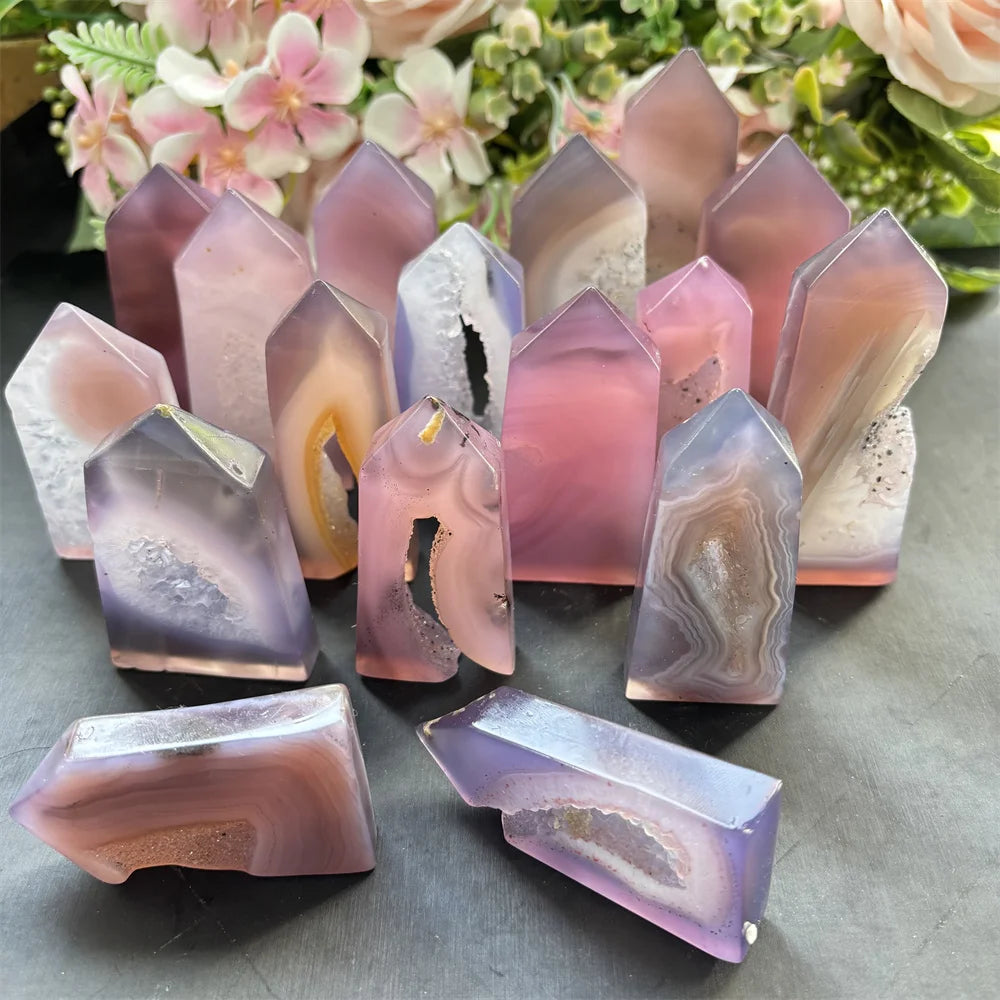 Wholesale Price Heat Treated Gorgeous Color Pink Agate Tower Crystal Points for Home Decoration