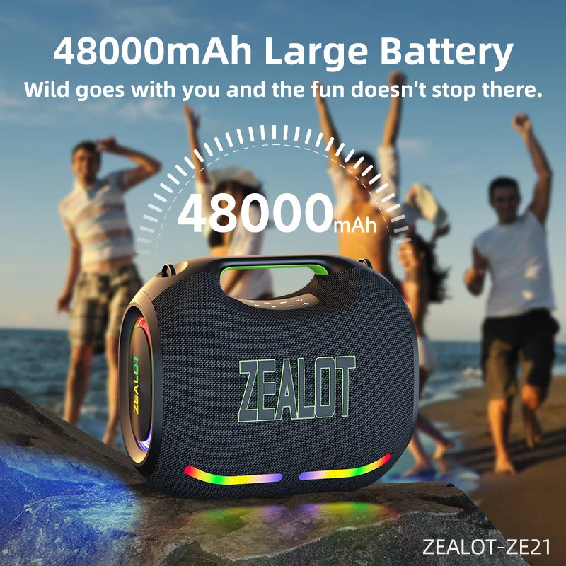 ZEALOT ZE21 250W Portable Speaker IPX7 Waterproof Outdoor Speaker Party Subwoofer Exlarge All-Round Bass RGB/TWS/TF/AUX/EQ My Store