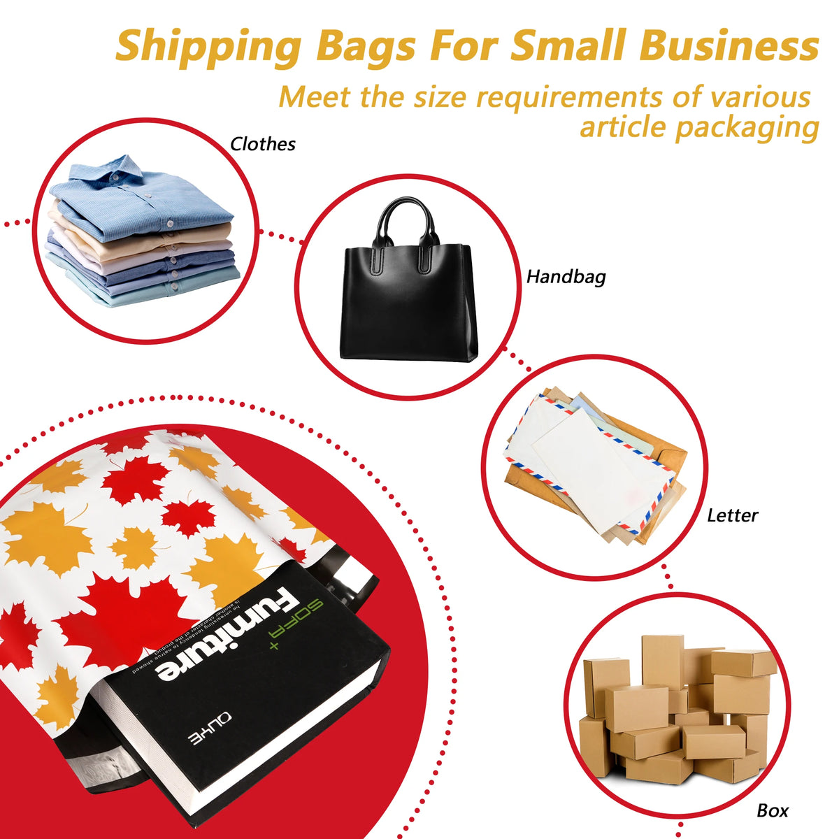 10x13 Inch Eco-Friendly 50 Pcs Maple Leaf Printed 2.5mil Poly Mailers Waterproof Tear-Resistant Self-Seal Shipping Bags Apparel