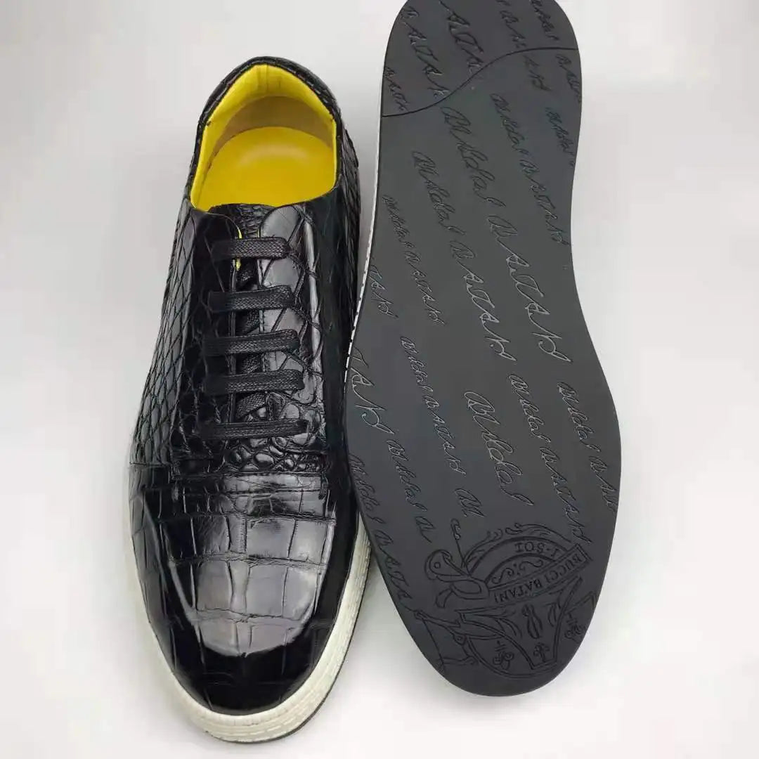 Latest Handmade Genuine Crocodile Leather Men's Sneakers Shoes Skateboard Branded Shoes Men Sneaker Luxury Casual Shoes Men
