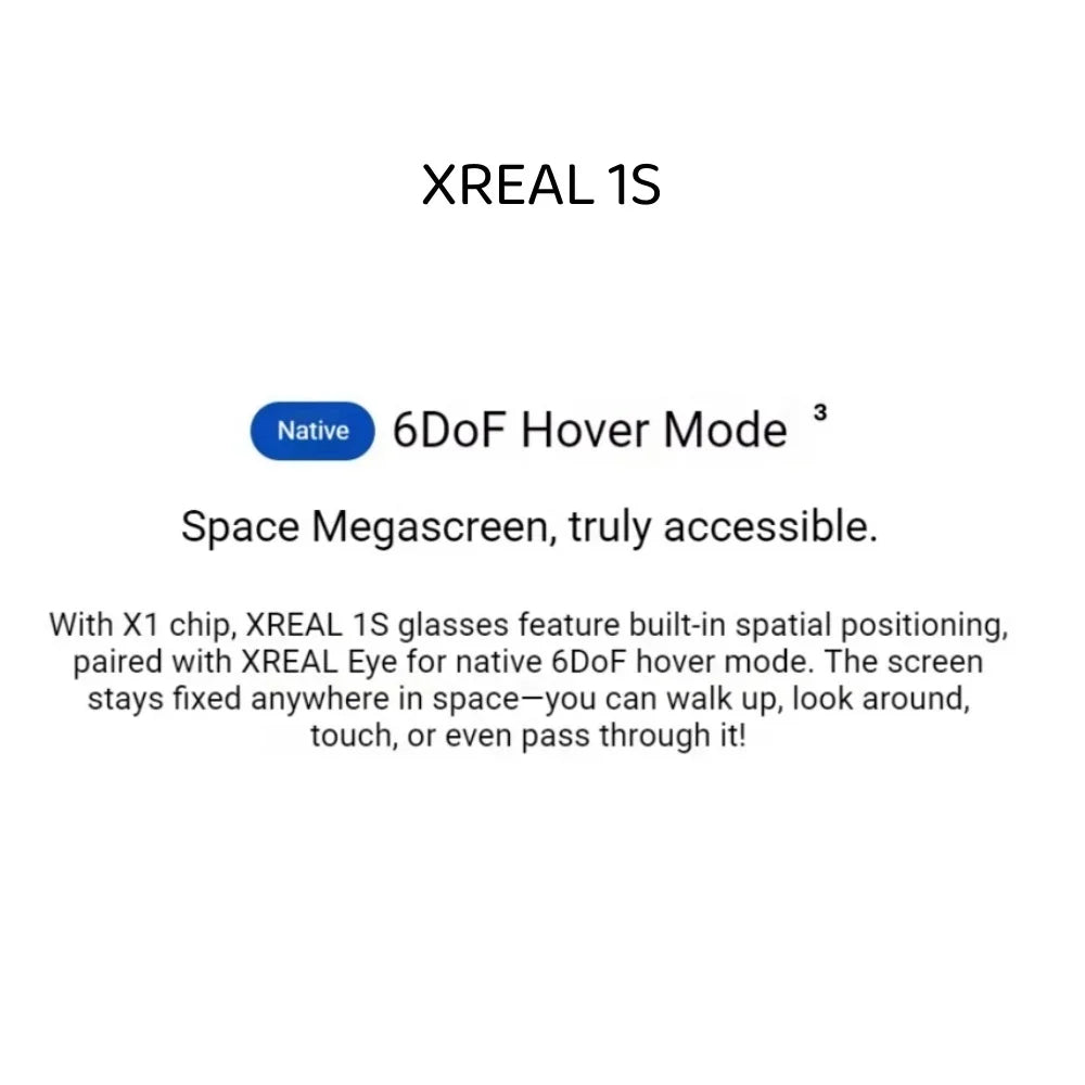 XREAL 1S Smart AR Glasses Native 2D to 3D Virtual Reality 3DoF Spatial Hover 500" Portable Giant Screen 52 FOV Movie Viewing