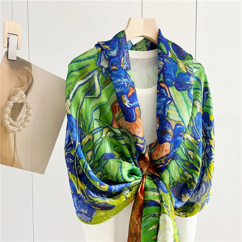 2023 Fashion Trendy Printed 100% Pure Long Silk Scarf From China Wholesale Luxury High Quality Head Wear Hijab Shawls