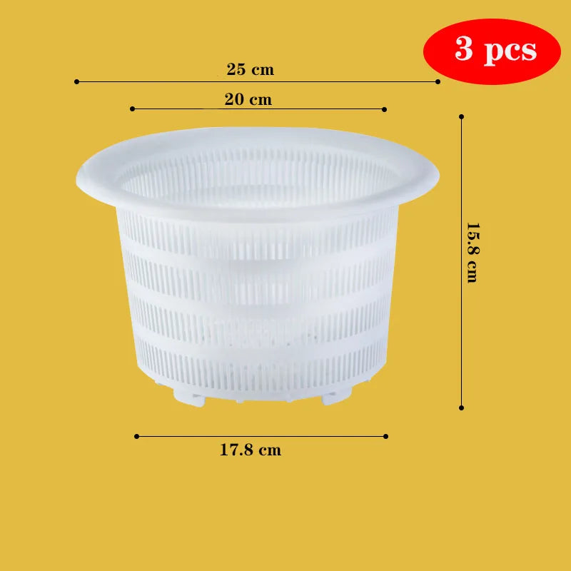 White plastic hydroponics mesh basket pot, 15.8 cm size, 3 pcs set