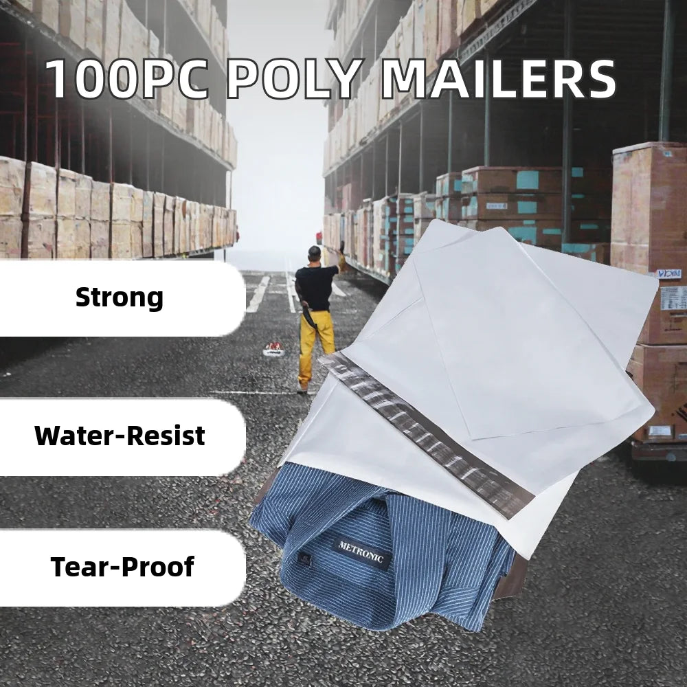 100pcs Durable 14.5x19 White Poly Mailers Self-Adhesive Waterproof Tear-Proof Shipping Bags Mailing Envelopes and Postal Bags