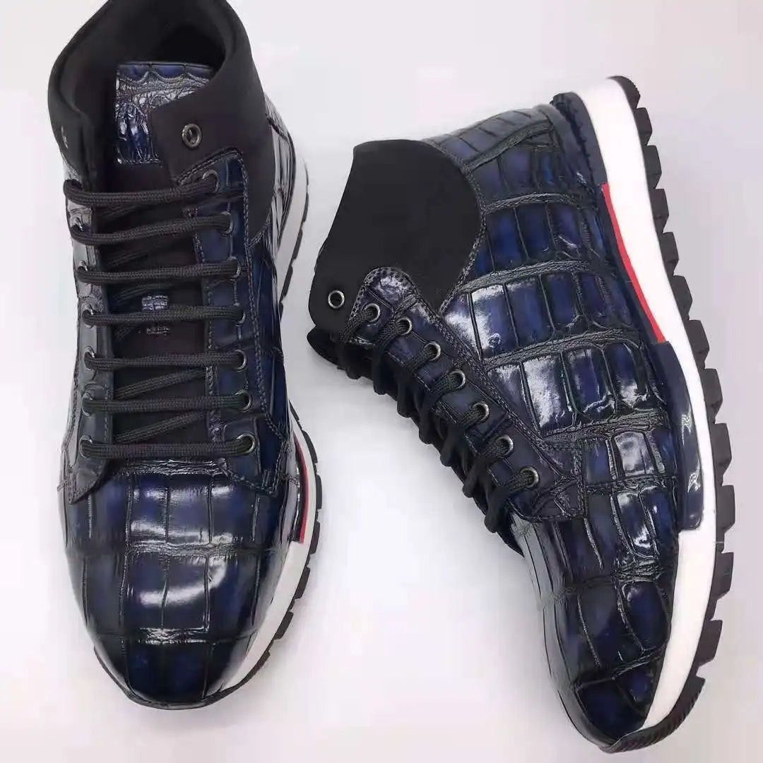 Goodyear Men's Trendy Branded Genuine Crocodile Leather Ankle Boots Men Handmade Casual Designer Party Men's Sneaker Shoes