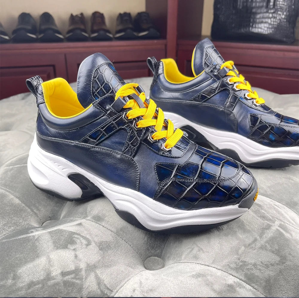 Trendy Crocodile Skin Men's Sport Shoes Luxury Sneakers Anti-slip Walking Style Fashion Sneakers Casual Shoes for Men