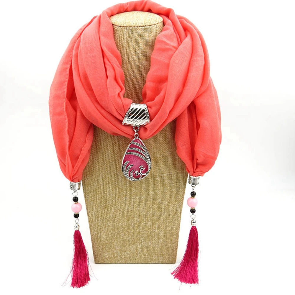 Four Seasons Luxury Solid Jewelry Statement Wild Necklace Scarves Head Scarf Silk Tassel Snood Scarves Women Head Hijab