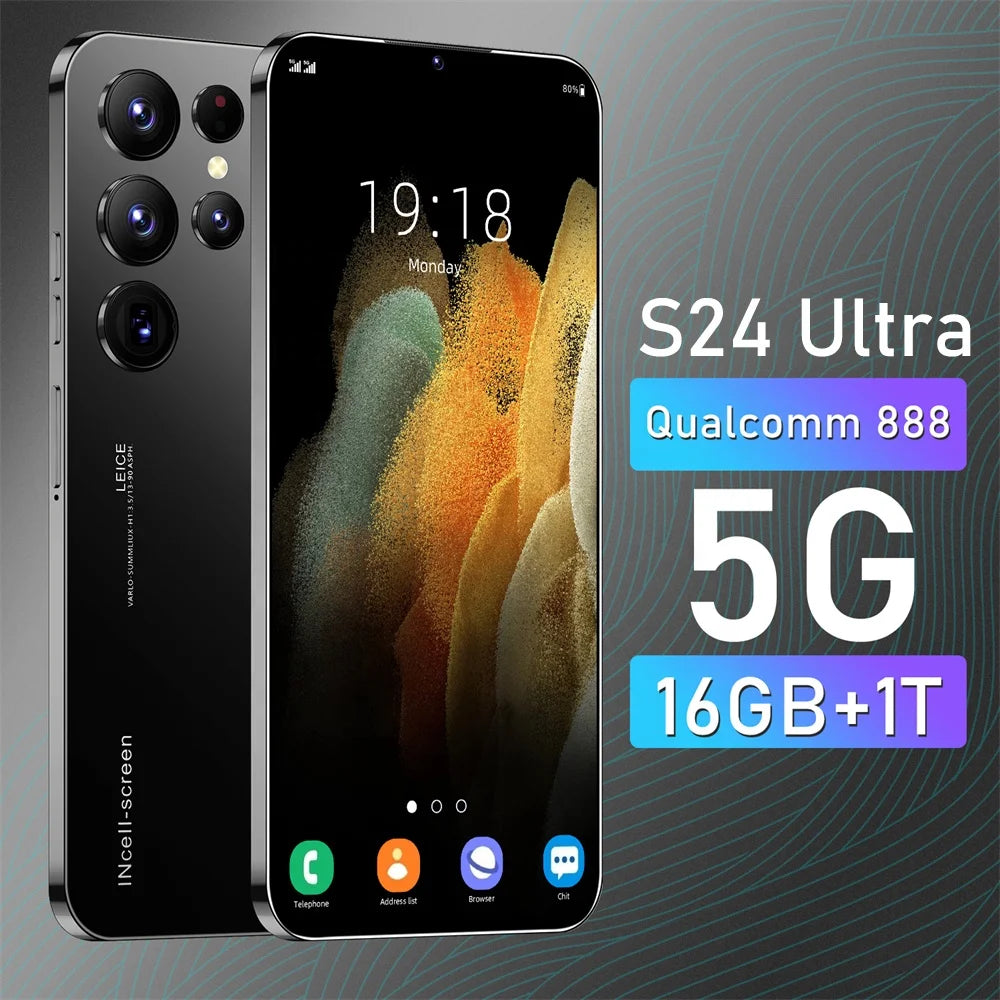 Tidesmit S24 Ultra 5G Smartphone with 16GB RAM 1TB storage and 7.3 inch HD screen unlocked Android mobile phone