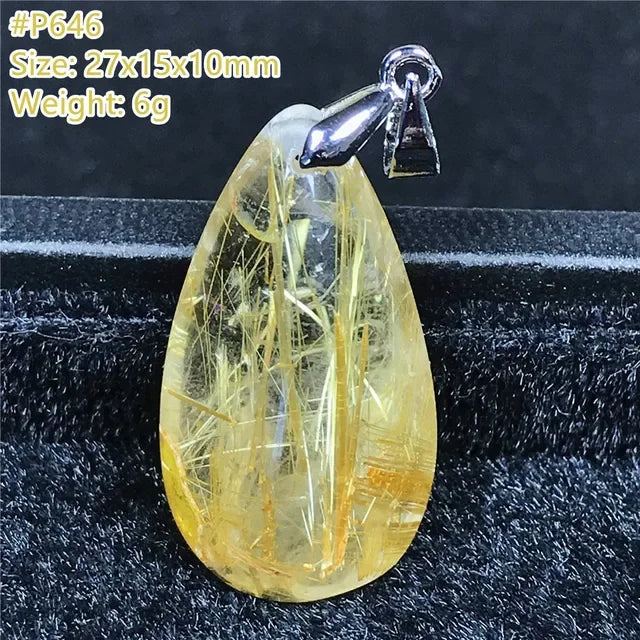 Natural Gold Rutilated Quartz Sterling Silver Pendant Necklace for Women & Men Healing Wealth Gift CCGTC Certified AAAAA
