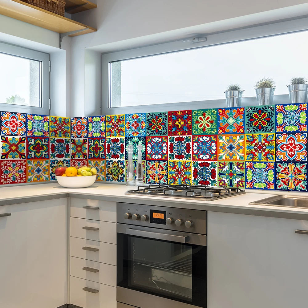 Colorful Pattern Ceramic Tiles Wall Sticker Tables Bathroom Kitchen Home Decor Wall Decals Waterproof Peel & Stick PVC Art Mural