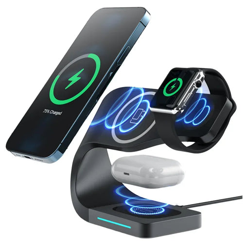 4 in 1 Magnetic Multifuncion Station 3 in 1 Wireless Charger Stand for Phone IWatch 10W 15W Fast Charging - Tidesmit