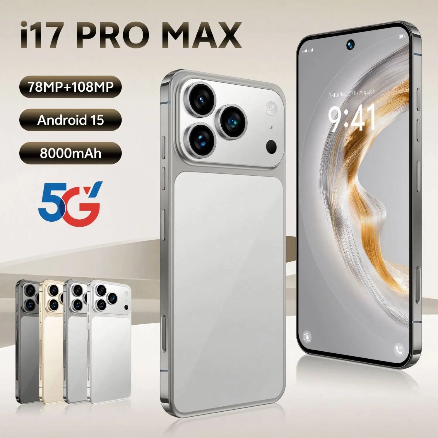 17 Pro Max 5G Smartphone, 7.3 Inch HD Display, 16GB RAM, 1TB Storage Tidesmit