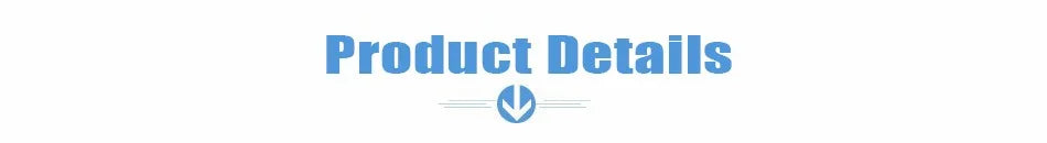 Blue text reading "Product Details" above a blue downward arrow icon with horizontal lines to either side.