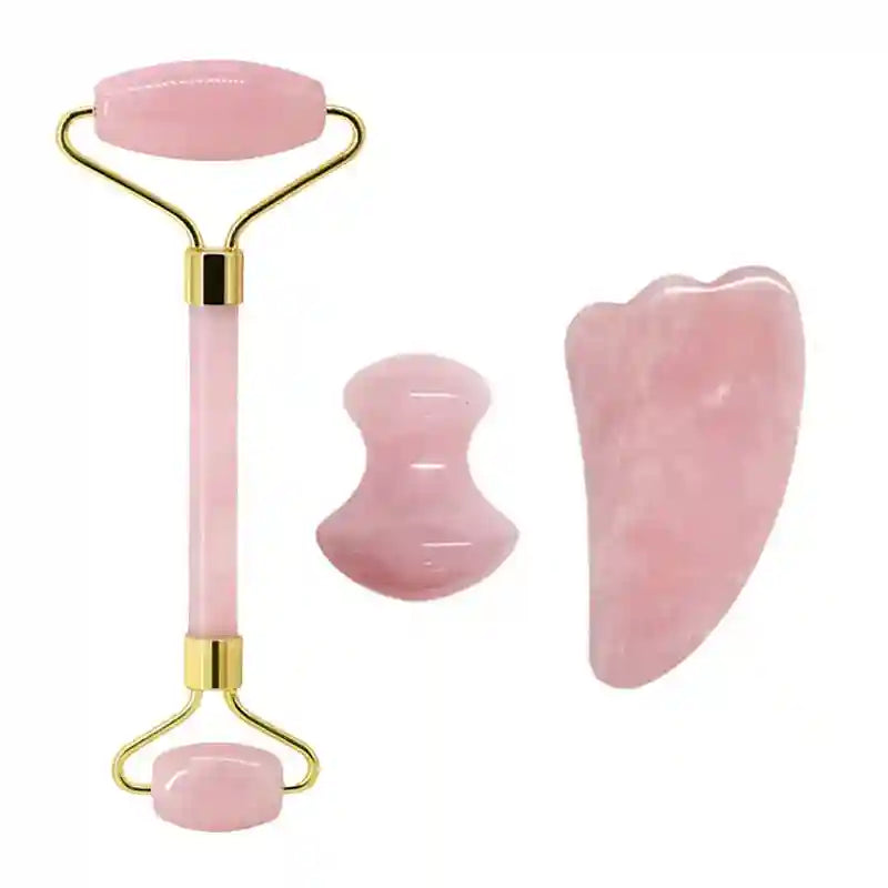 Rose Quartz Face Roller and Gua Sha Set - Premium Facial Massage Tool Massage Roller Type 7 Tidesmit
