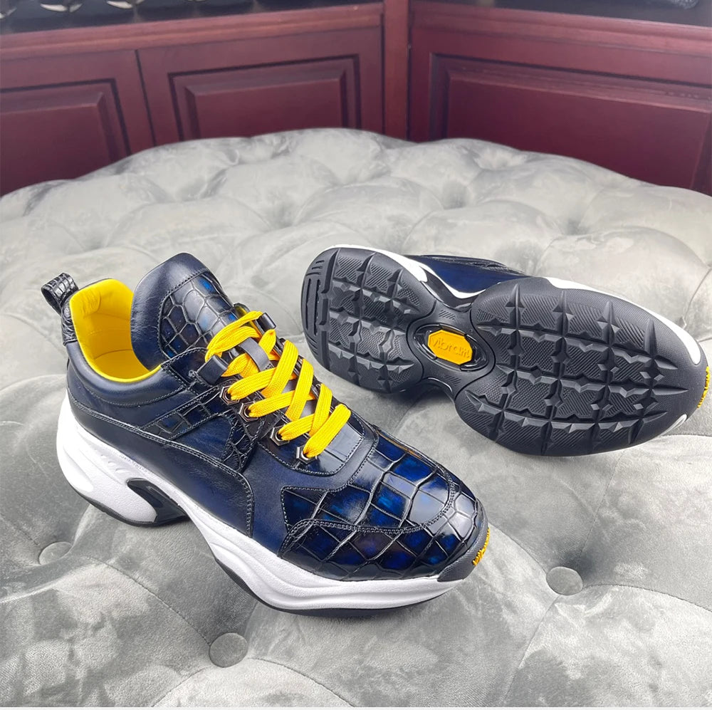 Trendy Crocodile Skin Men's Sport Shoes Luxury Sneakers Anti-slip Walking Style Fashion Sneakers Casual Shoes for Men