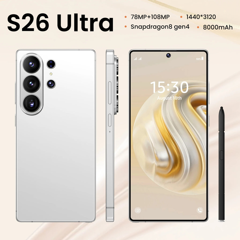 S26 Ultra smartphone featuring 22GB RAM 2TB storage Android 15 and 108MP camera in product gallery view