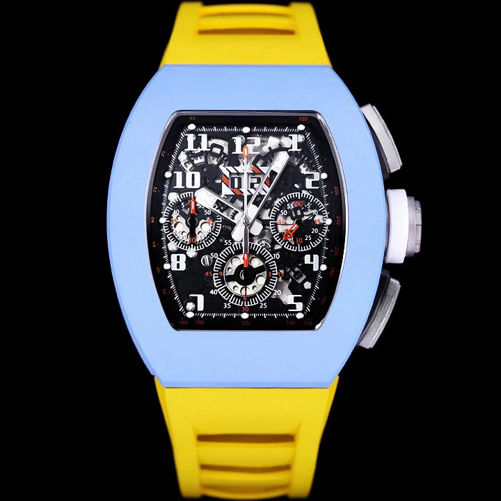 High End Men's Automatic Mechanical Watch 42mm Sapphire Crystal Tonneau Case Rubber Strap Power Reserve Waterproof Sports Luxury