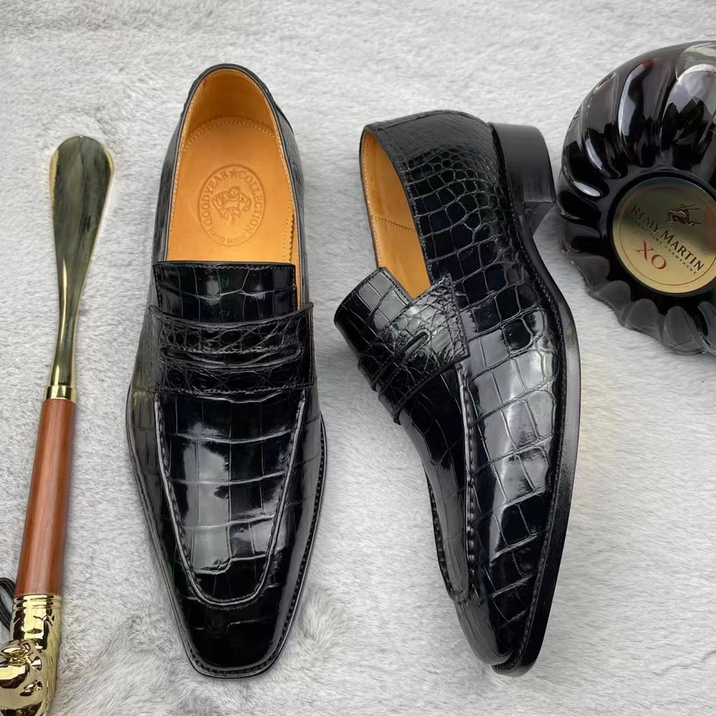 Luxury Genuine Leather Business Loafers Alligator Skin Formal Shoes Men Fiddle Waist Casual Custom Goodyear Party Men's Shoes