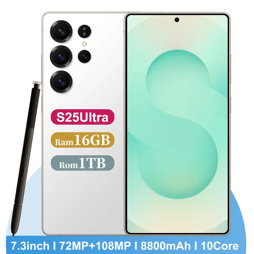 S25 Ultra 7.3-inch 5G smartphone with 16GB RAM and 1TB storage showing Android 14 interface, side view