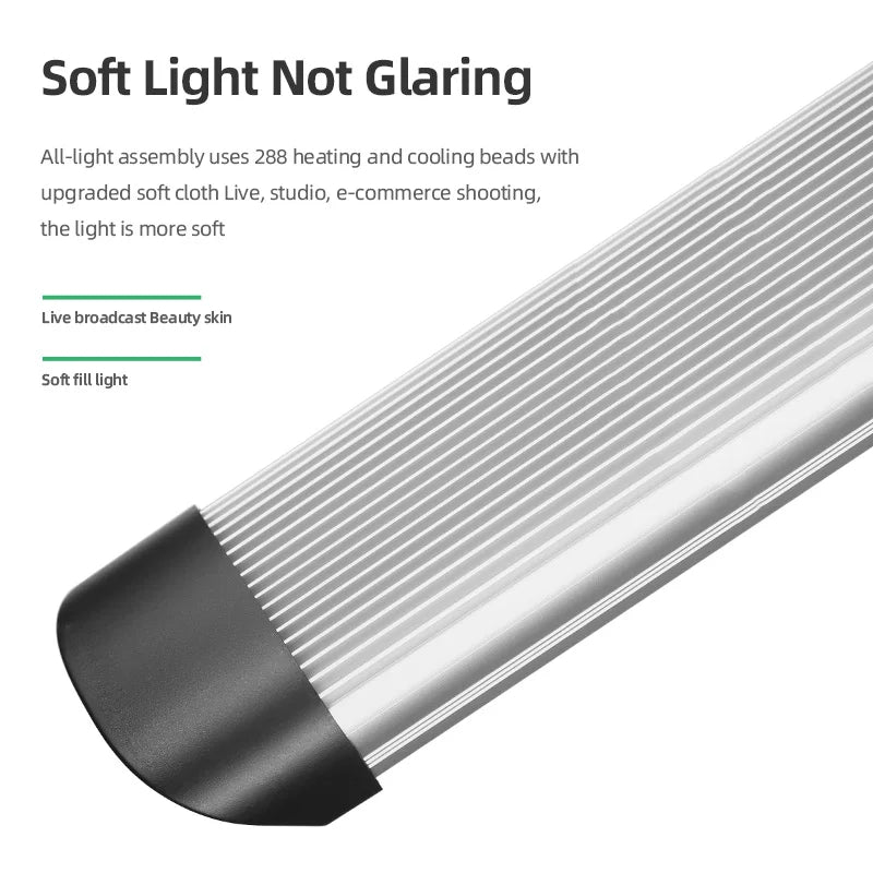 Silver and black cylindrical LED soft light panel for studio photography and live streaming.