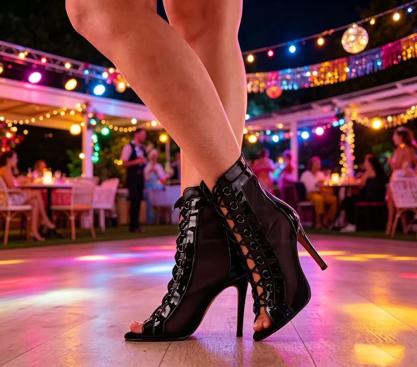 9.5cm Red Dance Heels Latin Boots Open Toe Ballroom Swing Performance Jazz Bachatas Dancing Shoes for Women