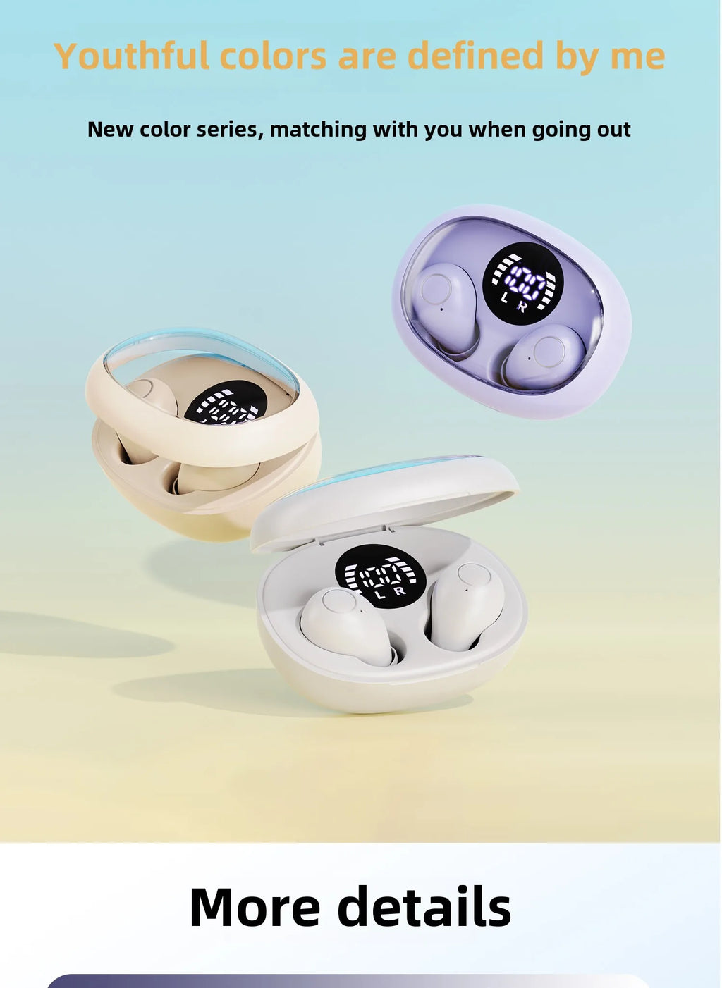 Mini Wireless for Bluetooth Earbuds Long Battery Life Noise Cancelling LED for Sleep/Work In-Ear Tidesmit