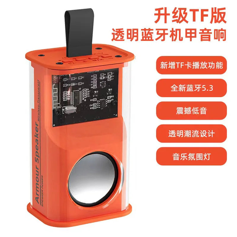 V8 Mecha Bluetooth Speaker RGB Atmosphere Light High-Power 10W Mini Stereo Heavy Subwoofer for Home Car Supports Memory Card Orange My Store