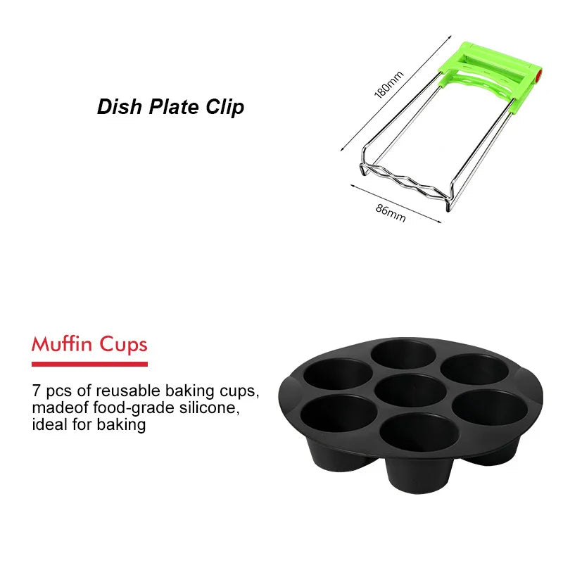 7 Inch / 8 Inch Air Fryer Accessories for Gowise Phillips Cozyna and Secura Fit all Airfryer 3.73.7 4.2 5.3 5.8QT baking pan