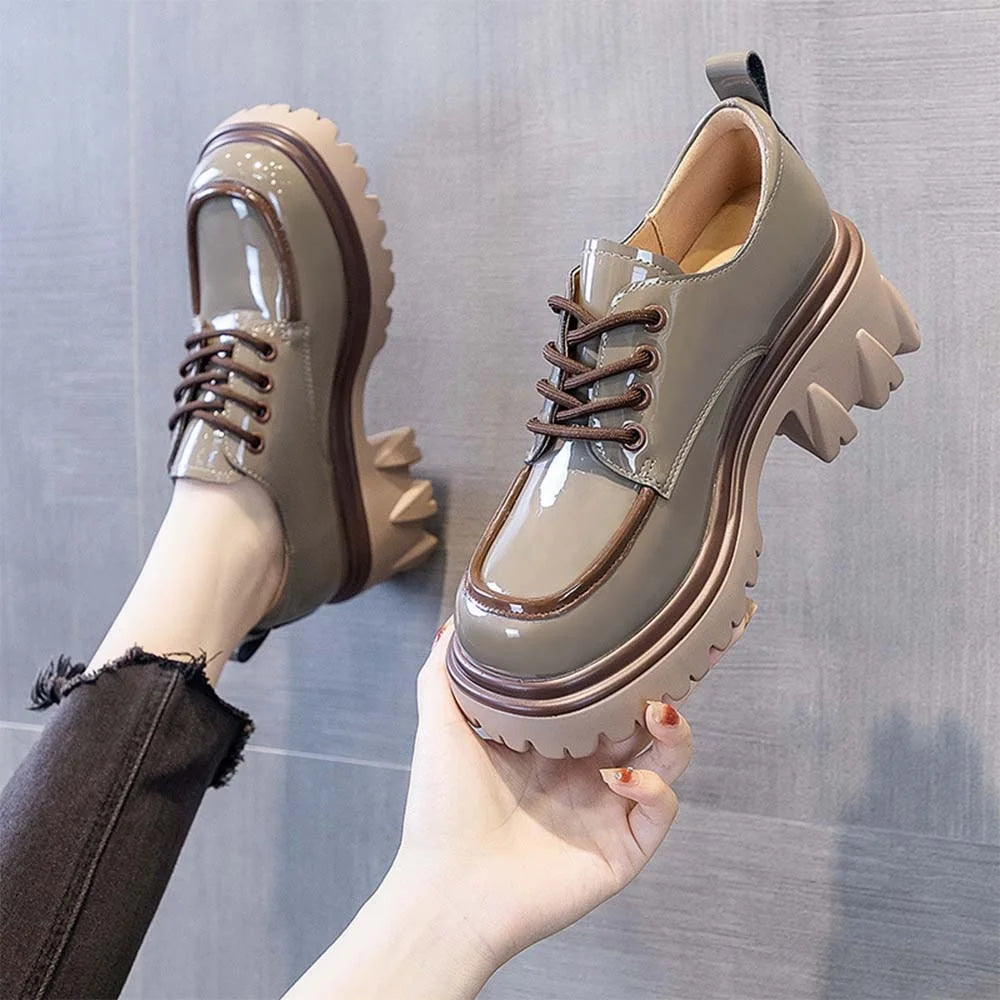 2025 New Women's British Style Spring Autumn Color Blocked Fashion Thick Heel Thick Soled Height Increasing Loafers for Women