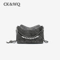 Luxury Rhinestone Grid Designer Bags Women Crossbody Bag Soft Denim Texture Adjustable Ball Chain Hobo Handbags for Party