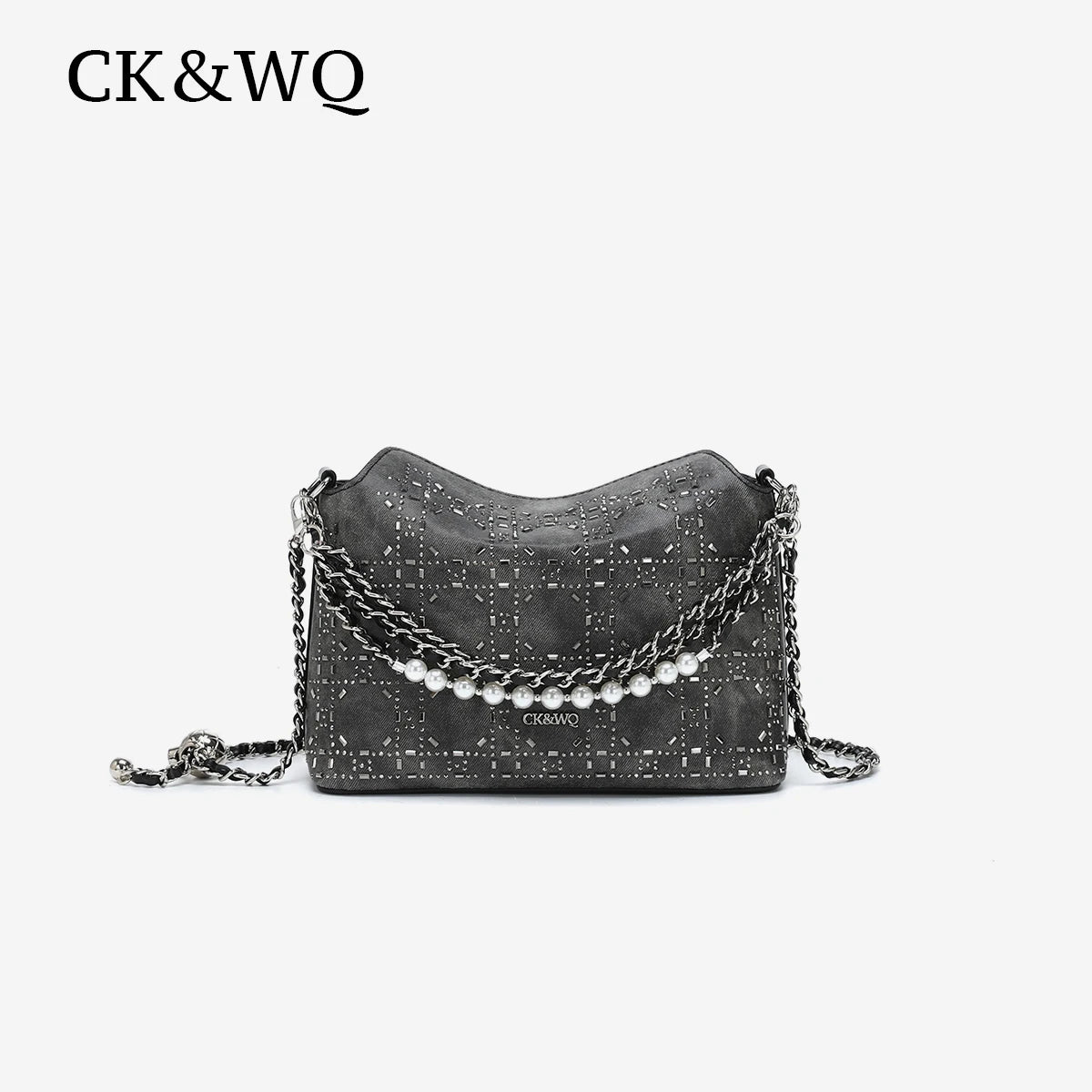 Luxury Rhinestone Grid Designer Bags Women Crossbody Bag Soft Denim Texture Adjustable Ball Chain Hobo Handbags for Party