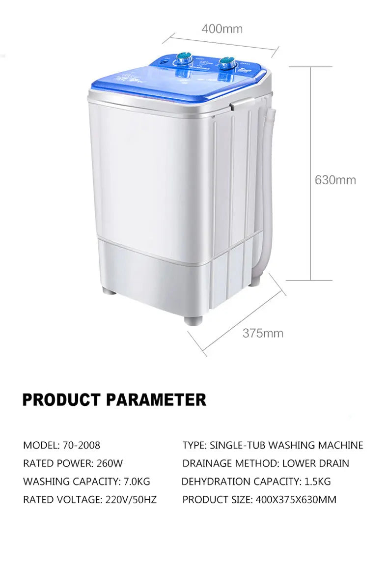 Tidesmit 7kg semi-automatic washer and dryer combo showing internal tub and control panel settings