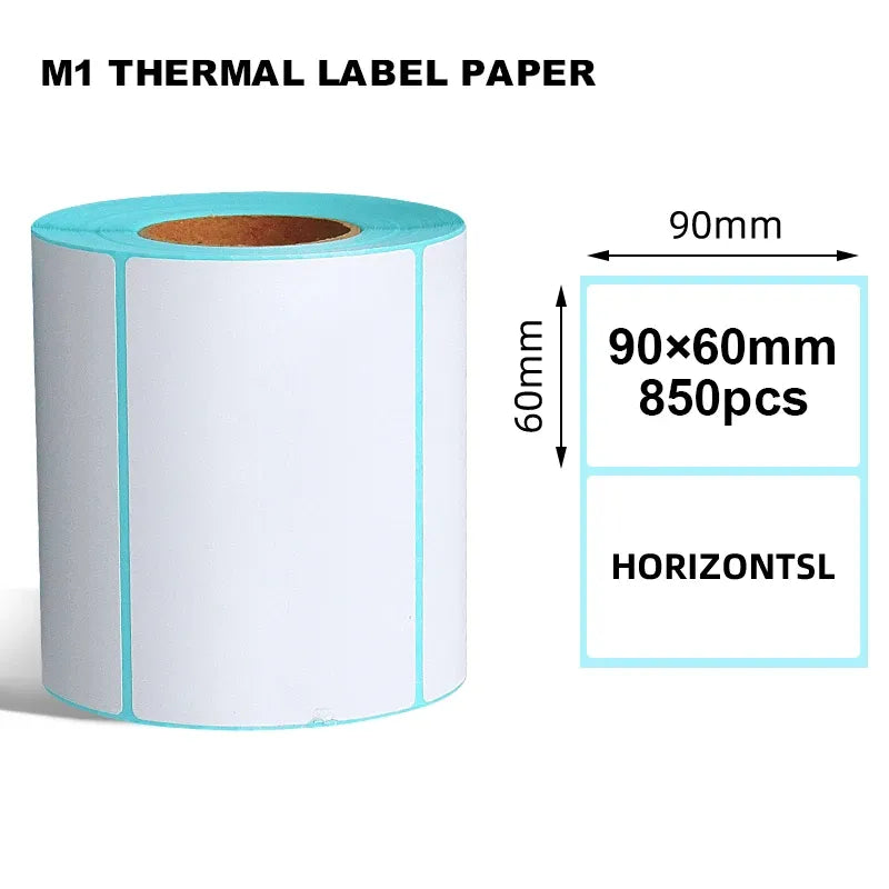 Thermal label paper roll with 90x60mm, 850 labels, white printing area