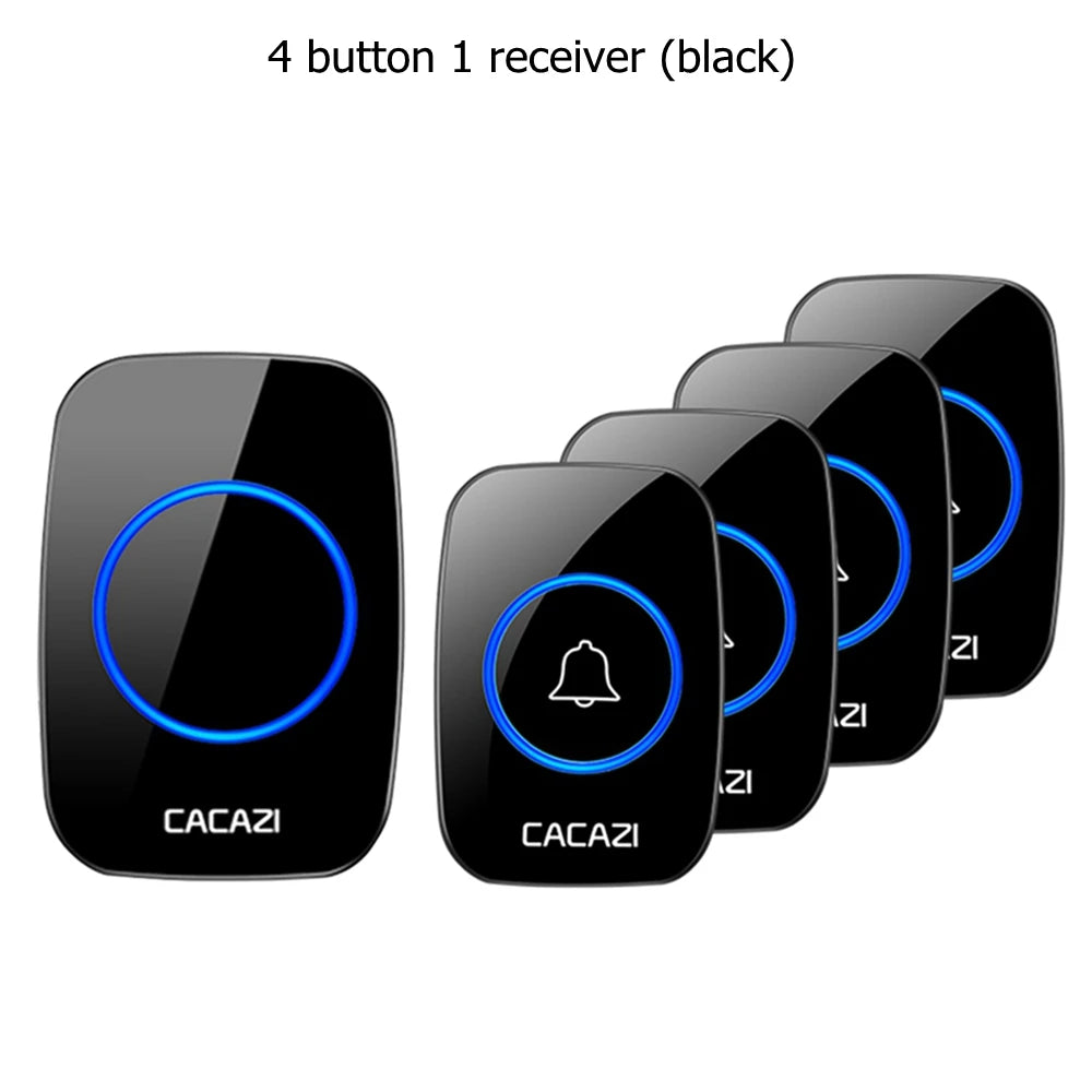 CACAZI Wireless Waterproof Doorbell 300m Range US EU UK AU Plug Home Intelligent Door Bell Chime 1 2 Button 1 2 3 Receiver