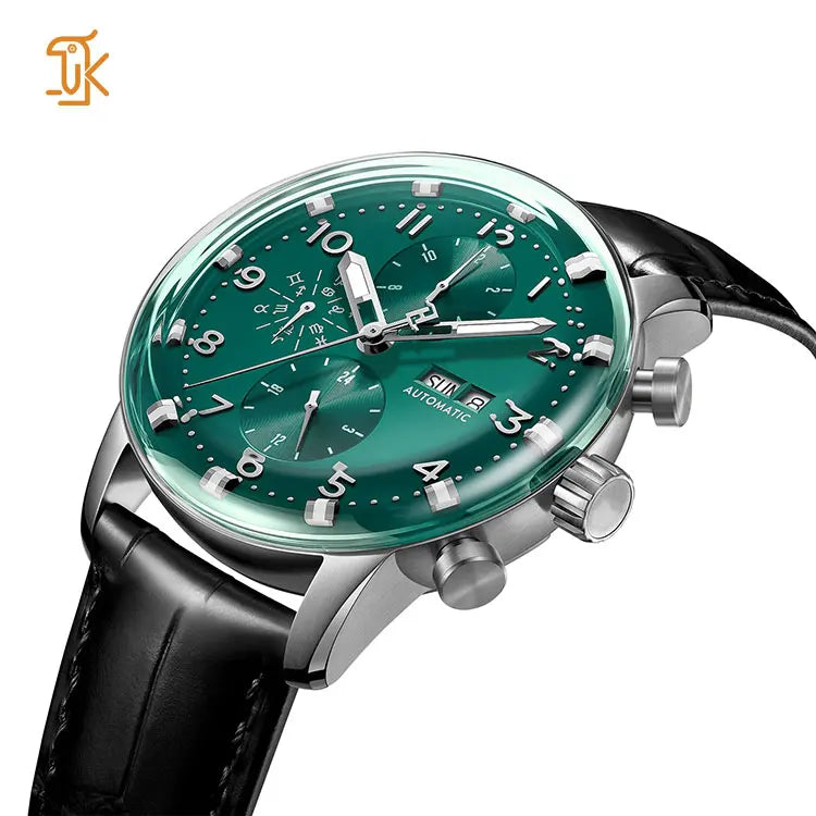 Mechanical Automatic Multifunctional Watch Stainless Steel Luminous Business Formal Dress Mens Wristwatch Clock Reojes De Hombre